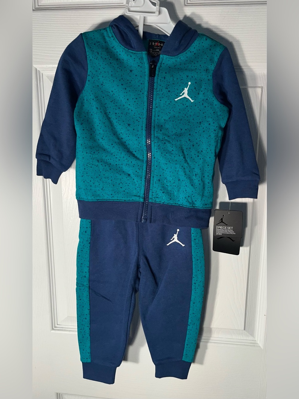 Air Jordan Kids Boy’s Jogger Full Zip 2 Piece Set Jumpman Logo Speckle 18 Months